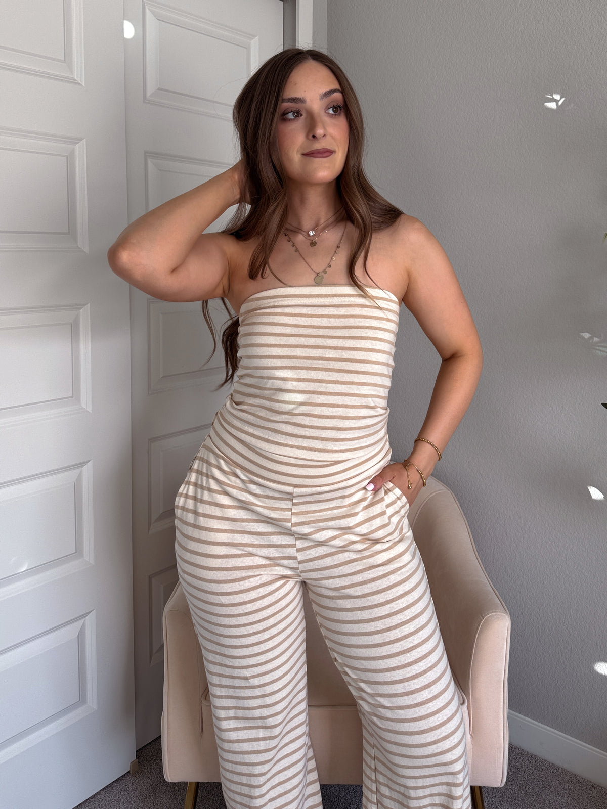 Reese Striped Tube Top (Taupe)