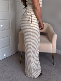 Reese Striped Wide-Leg Pants (Taupe)