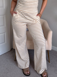 Reese Striped Wide-Leg Pants (Taupe)