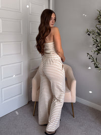 Reese Striped Wide-Leg Pants (Taupe)