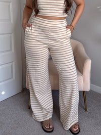 Reese Striped Wide-Leg Pants (Taupe)