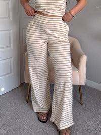 Reese Striped Wide-Leg Pants (Taupe)