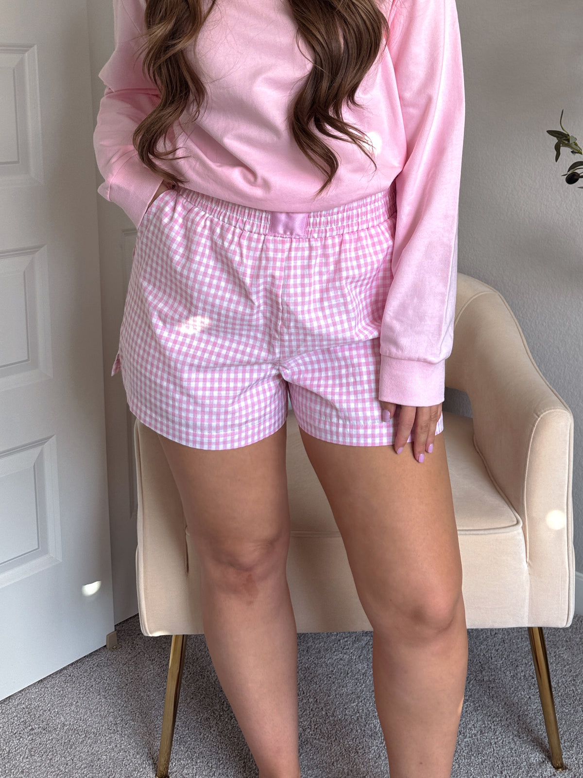 Rosie Gingham Print Boxer Shorts (Pink)