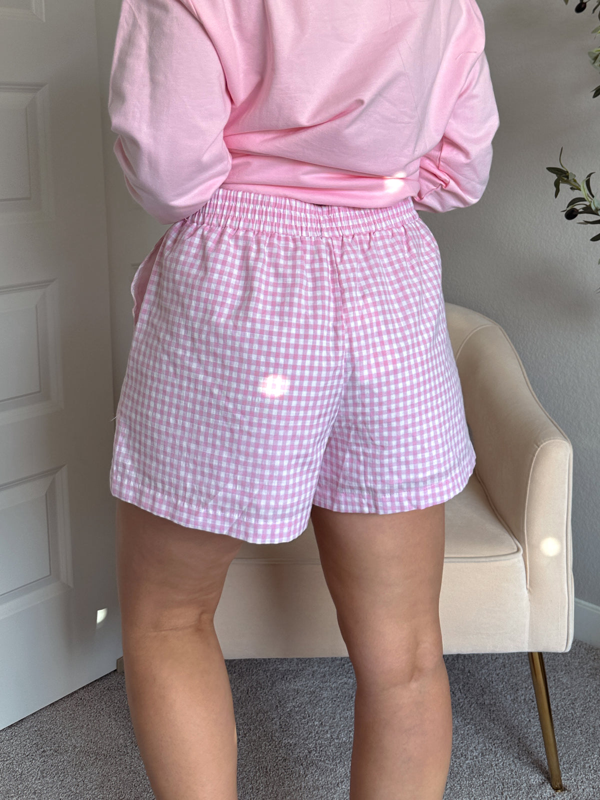 Rosie Gingham Print Boxer Shorts (Pink)