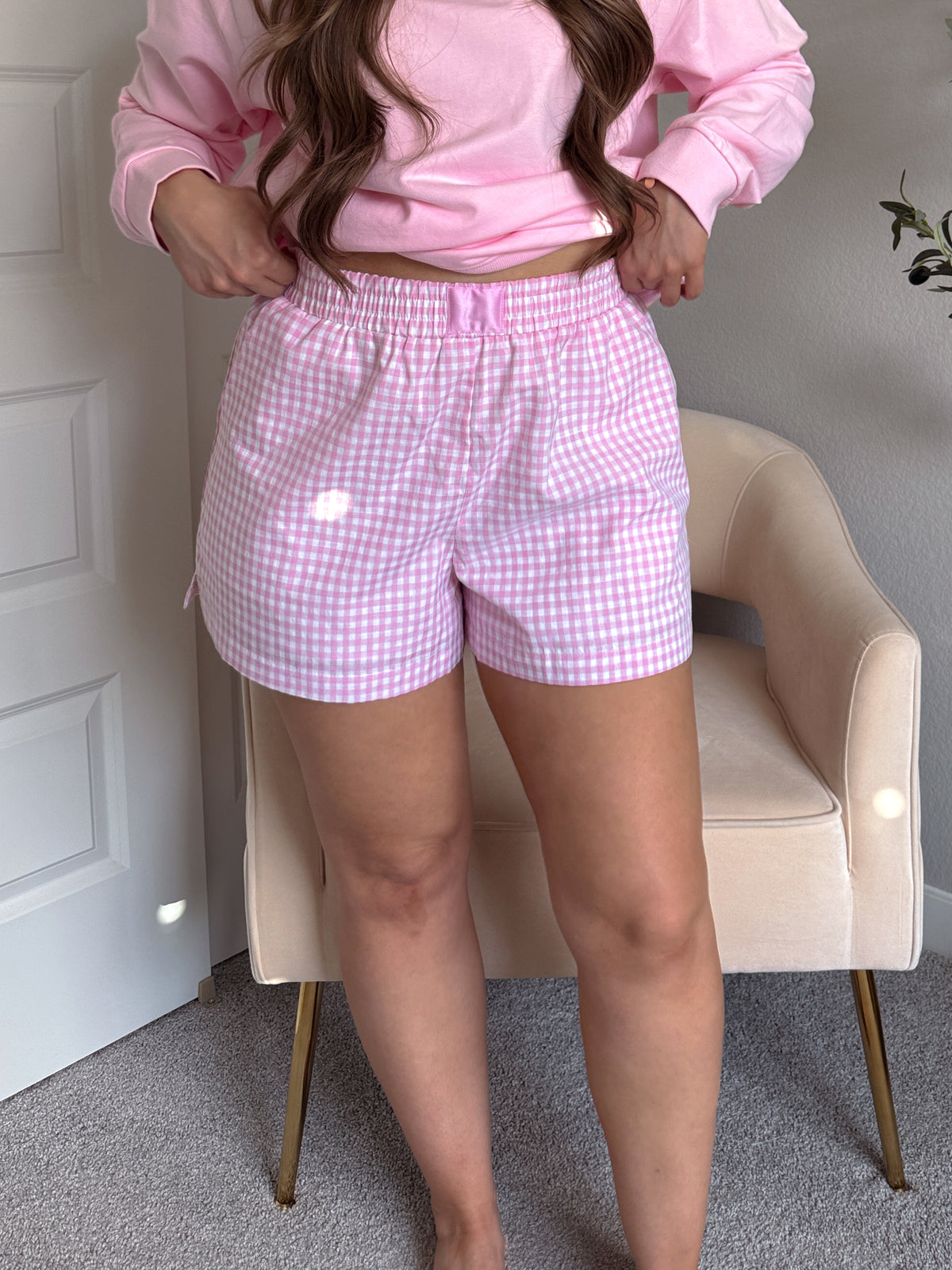 Rosie Gingham Print Boxer Shorts (Pink)
