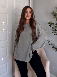 Sagebrush Washed Cotton Oversized Crew Neck Sweater (Sage)