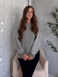 Sagebrush Washed Cotton Oversized Crew Neck Sweater (Sage)
