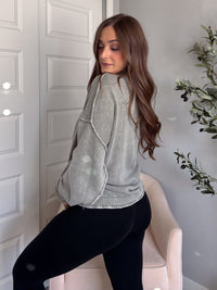 Sagebrush Washed Cotton Oversized Crew Neck Sweater (Sage)