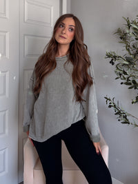 Sagebrush Washed Cotton Oversized Crew Neck Sweater (Sage)