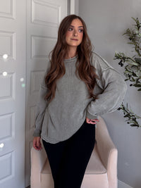 Sagebrush Washed Cotton Oversized Crew Neck Sweater (Sage)