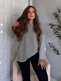Sagebrush Washed Cotton Oversized Crew Neck Sweater (Sage)
