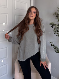 Sagebrush Washed Cotton Oversized Crew Neck Sweater (Sage)