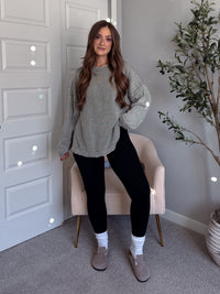 Sagebrush Washed Cotton Oversized Crew Neck Sweater (Sage)