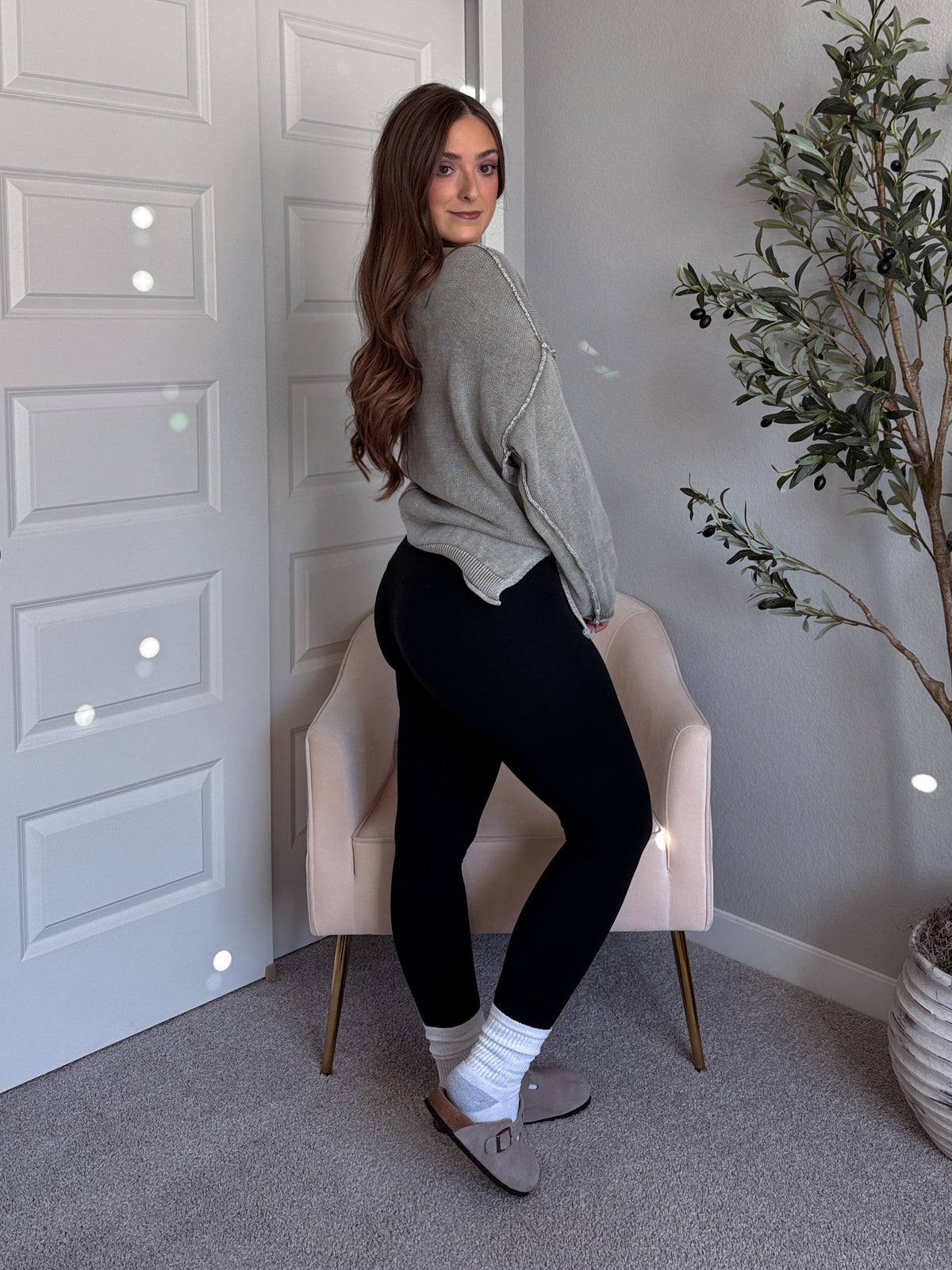 Sagebrush Washed Cotton Oversized Crew Neck Sweater (Sage)