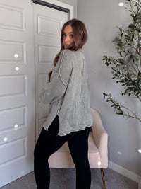 Sagebrush Washed Cotton Oversized Crew Neck Sweater (Sage)