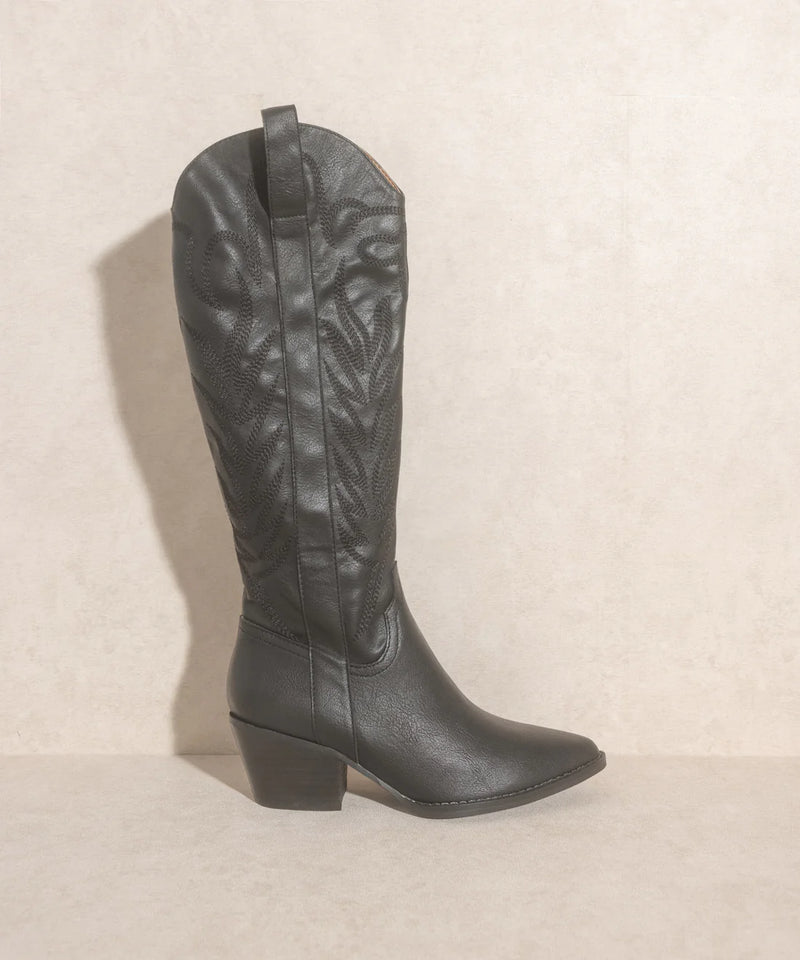 Samara Embroidered Tall Cowgirl Boots (Black)