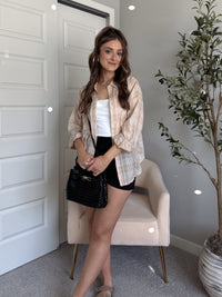 Savannah Plaid Oversized Button Down Shirt (Light Taupe)