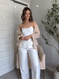 Savannah Plaid Oversized Button Down Shirt (Light Taupe)