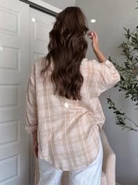 Savannah Plaid Oversized Button Down Shirt (Light Taupe)
