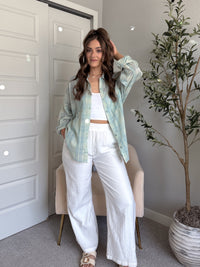 Savannah Plaid Oversized Button Down Shirt (Mint)