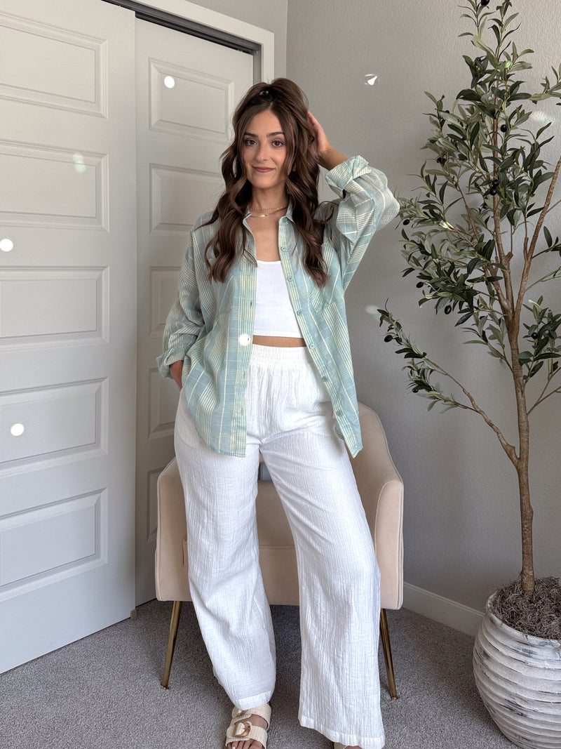 Savannah Plaid Oversized Button Down Shirt (Mint)