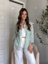 Savannah Plaid Oversized Button Down Shirt (Mint)