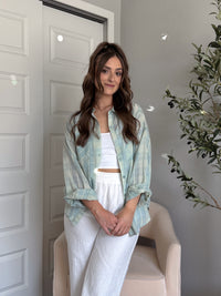 Savannah Plaid Oversized Button Down Shirt (Mint)