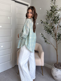 Savannah Plaid Oversized Button Down Shirt (Mint)