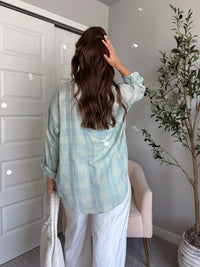 Savannah Plaid Oversized Button Down Shirt (Mint)