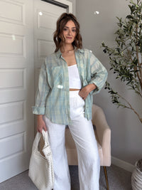 Savannah Plaid Oversized Button Down Shirt (Mint)