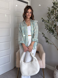 Savannah Plaid Oversized Button Down Shirt (Mint)