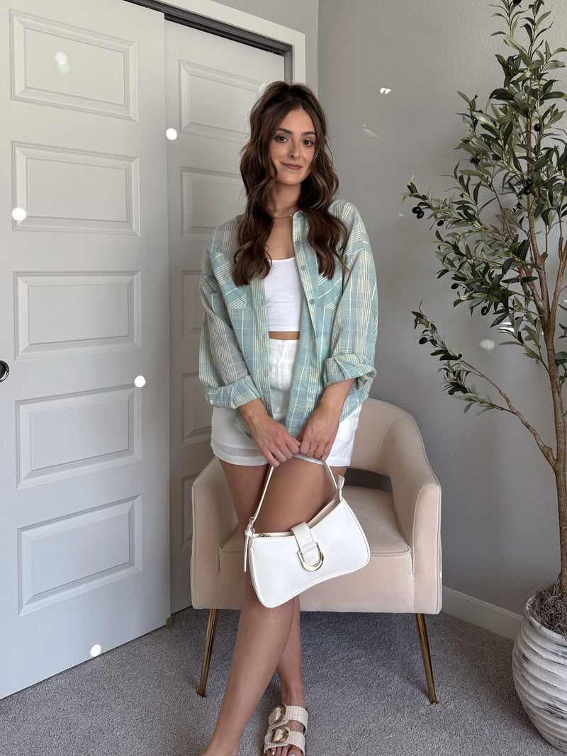 Savannah Plaid Oversized Button Down Shirt (Mint)