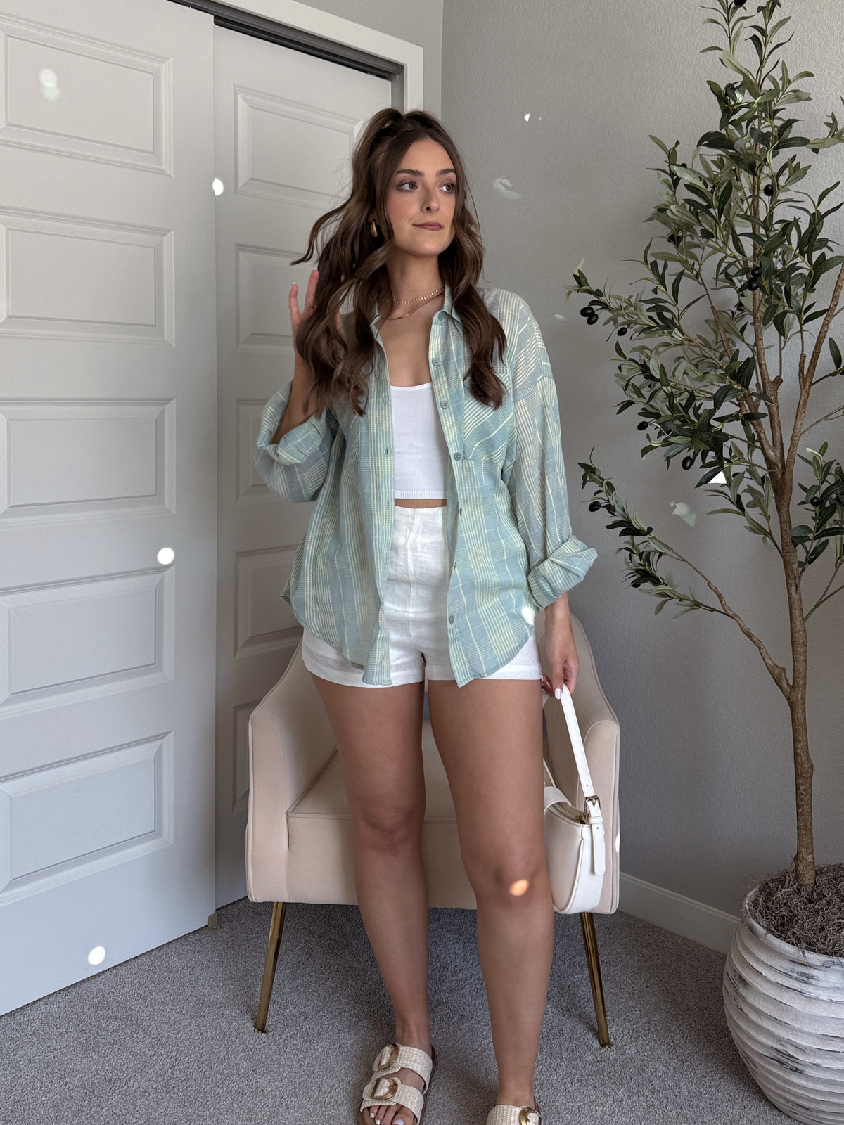 Savannah Plaid Oversized Button Down Shirt (Mint)