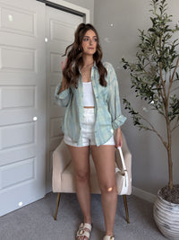 Savannah Plaid Oversized Button Down Shirt (Mint)