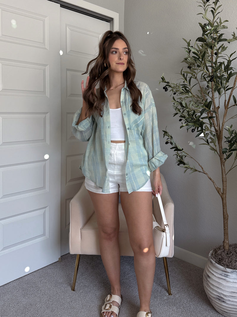 Savannah Plaid Oversized Button Down Shirt (Mint)