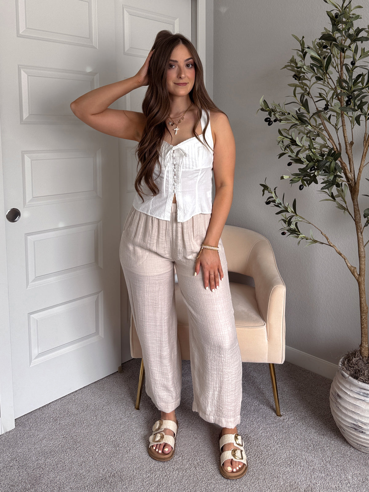 Seabrook Breezy Textured Straight Leg Pants (Natural)