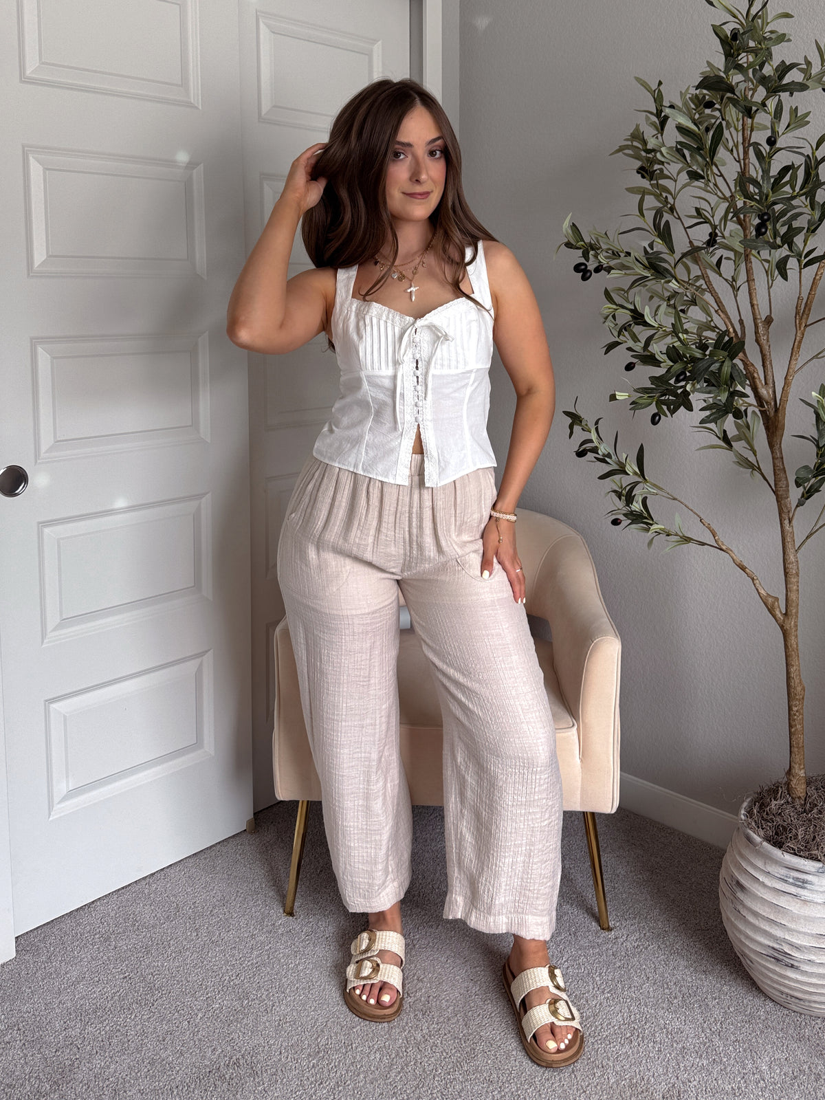 Seabrook Breezy Textured Straight Leg Pants (Natural)