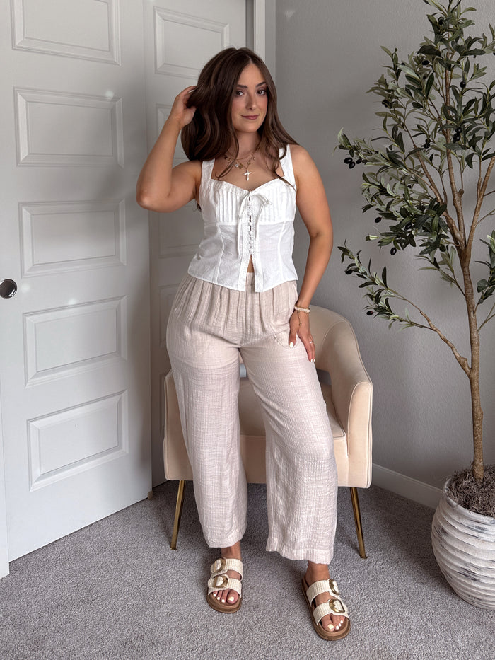 Seabrook Breezy Textured Straight Leg Pants (Natural)