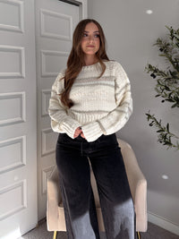 Sienne Striped Textured Cropped Sweater (Ivory/Olive)