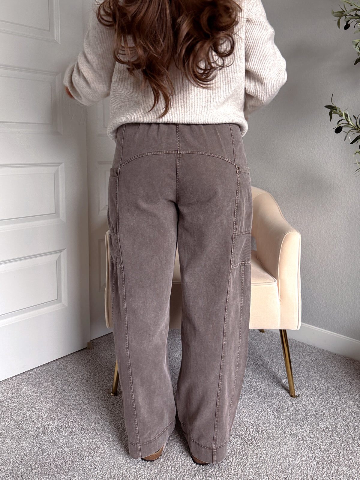 Sloane Wide-Leg Cotton Utility Pants (Espresso)