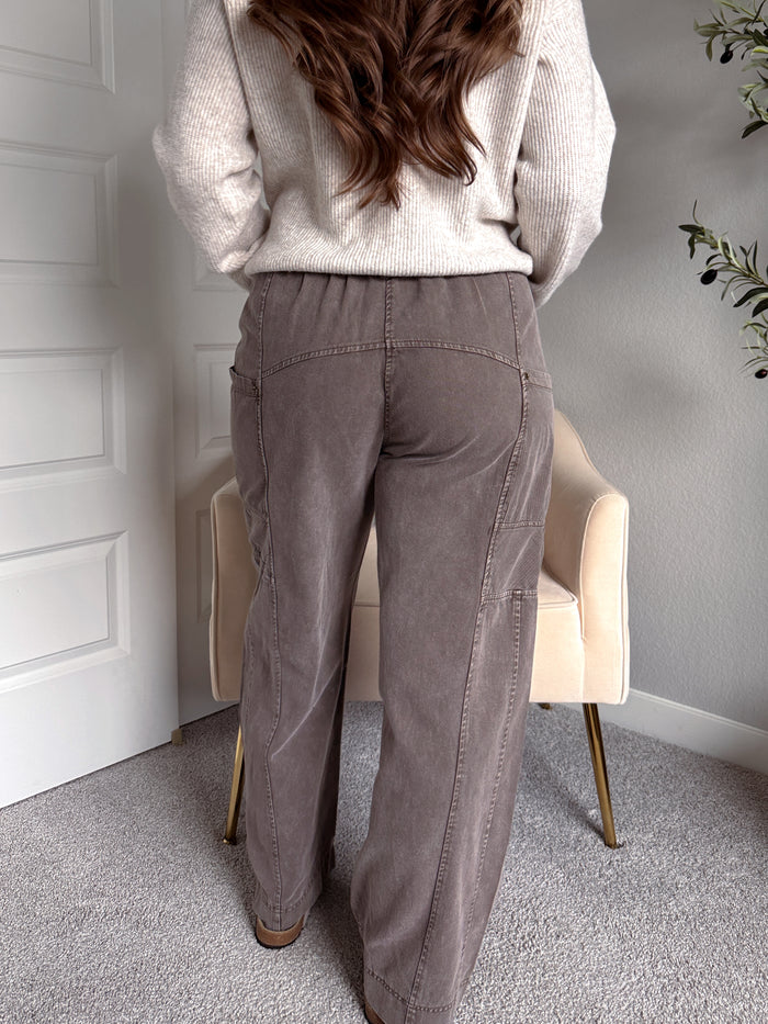 Sloane Wide-Leg Cotton Utility Pants (Espresso)