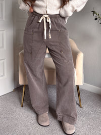 Sloane Wide-Leg Cotton Utility Pants (Espresso)