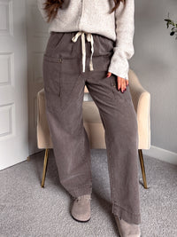 Sloane Wide-Leg Cotton Utility Pants (Espresso)