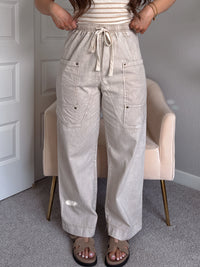 Sloane Wide-Leg Cotton Utility Pants (Natural)