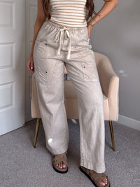 Sloane Wide-Leg Cotton Utility Pants (Natural)