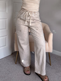 Sloane Wide-Leg Cotton Utility Pants (Natural)