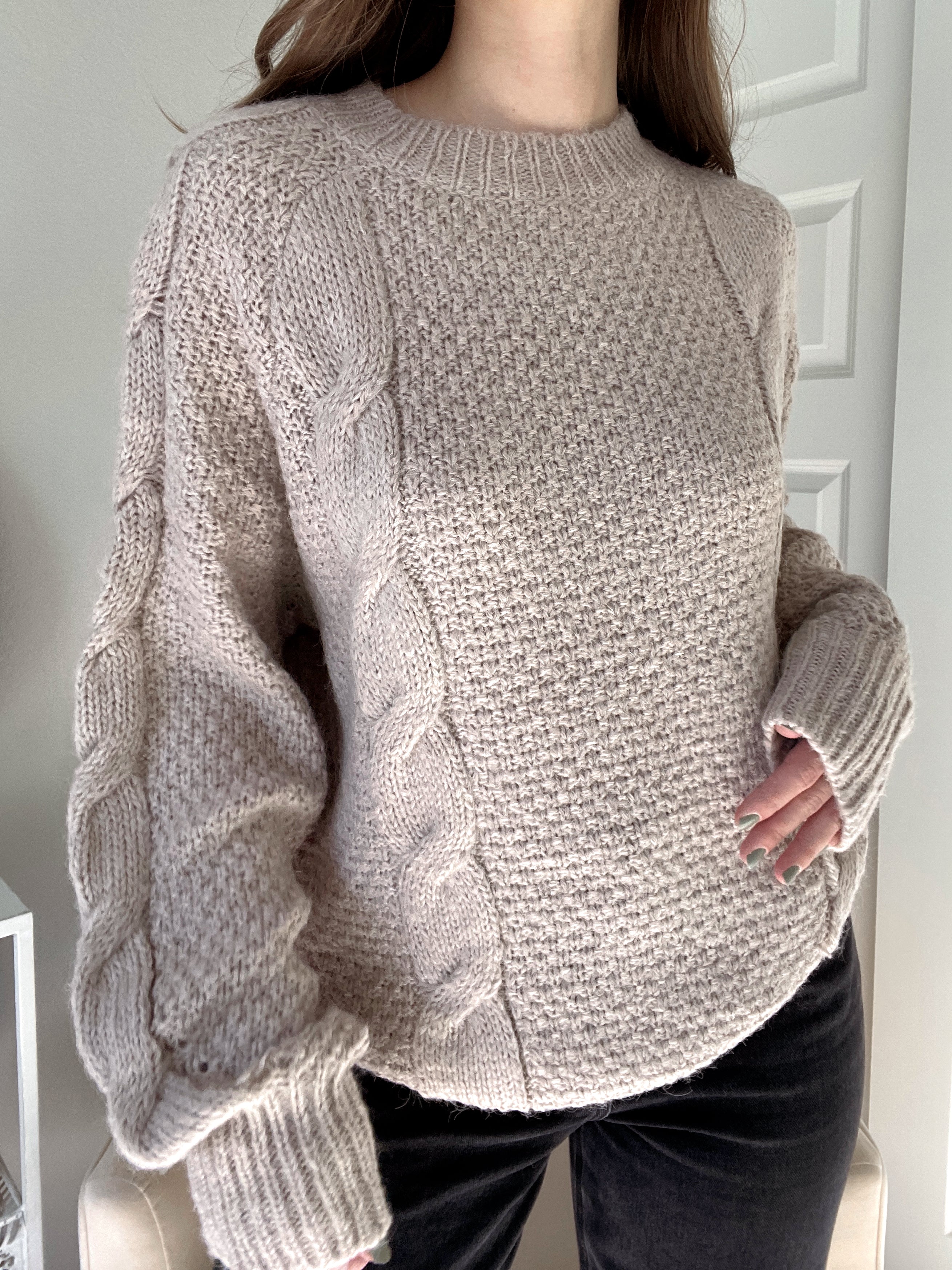 Soho Wool Blend Cable Knit Pullover Sweater (Almond) – La Belle