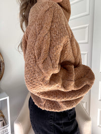 Soho Wool Blend Cable Knit Pullover Sweater (Camel)