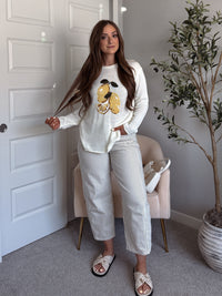 Sorrento Lemon Graphic Lightweight Oversized Knit Sweater (Cream)