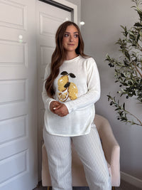 Sorrento Lemon Graphic Lightweight Oversized Knit Sweater (Cream)